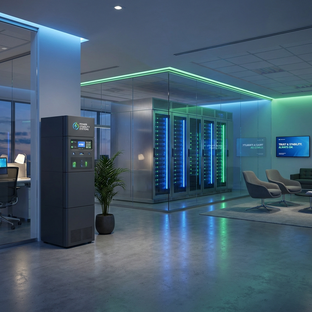 Sala de servidores de uma empresa com sistema de backup industrial